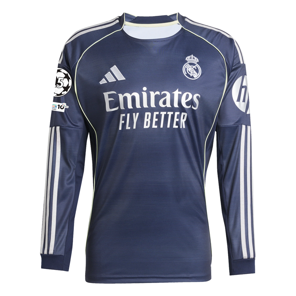 adidas Real Madrid Bellingham Long Sleeve Away Jersey w/ Champions League Patches 25/26 (Legend Ink)