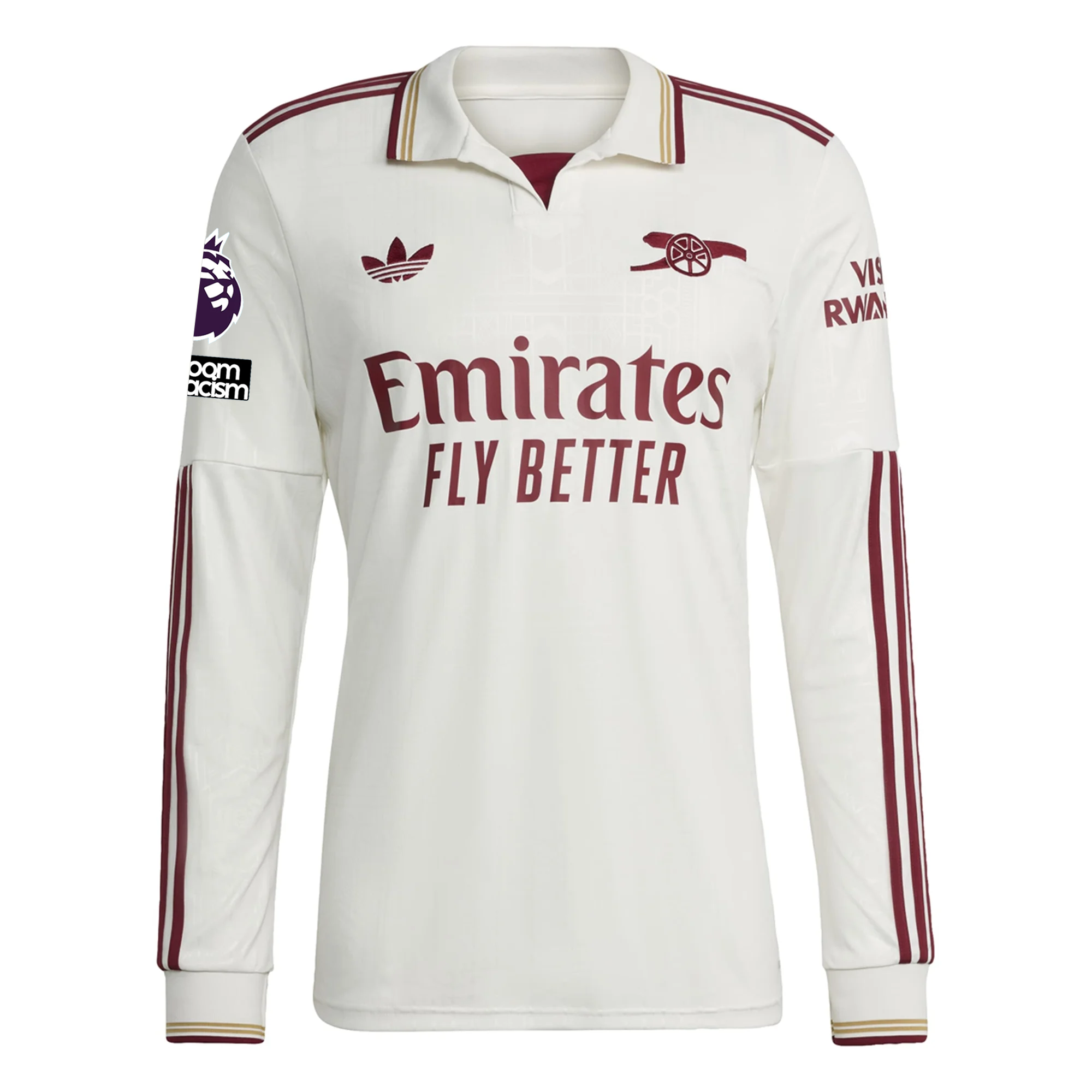 adidas Arsenal Viktor Gyökeres Third Long Sleeve Jersey w/ EPL + No Room For Racism 25/26 (White/Burgundy)
