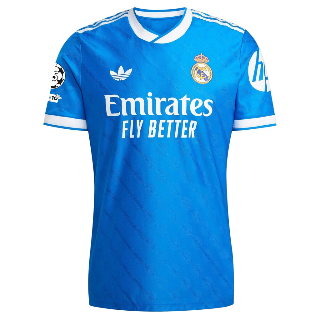 adidas Men's A. Carreras Real Madrid 25/26 Authentic Third Jersey w/ Champions League Patches (Blue)