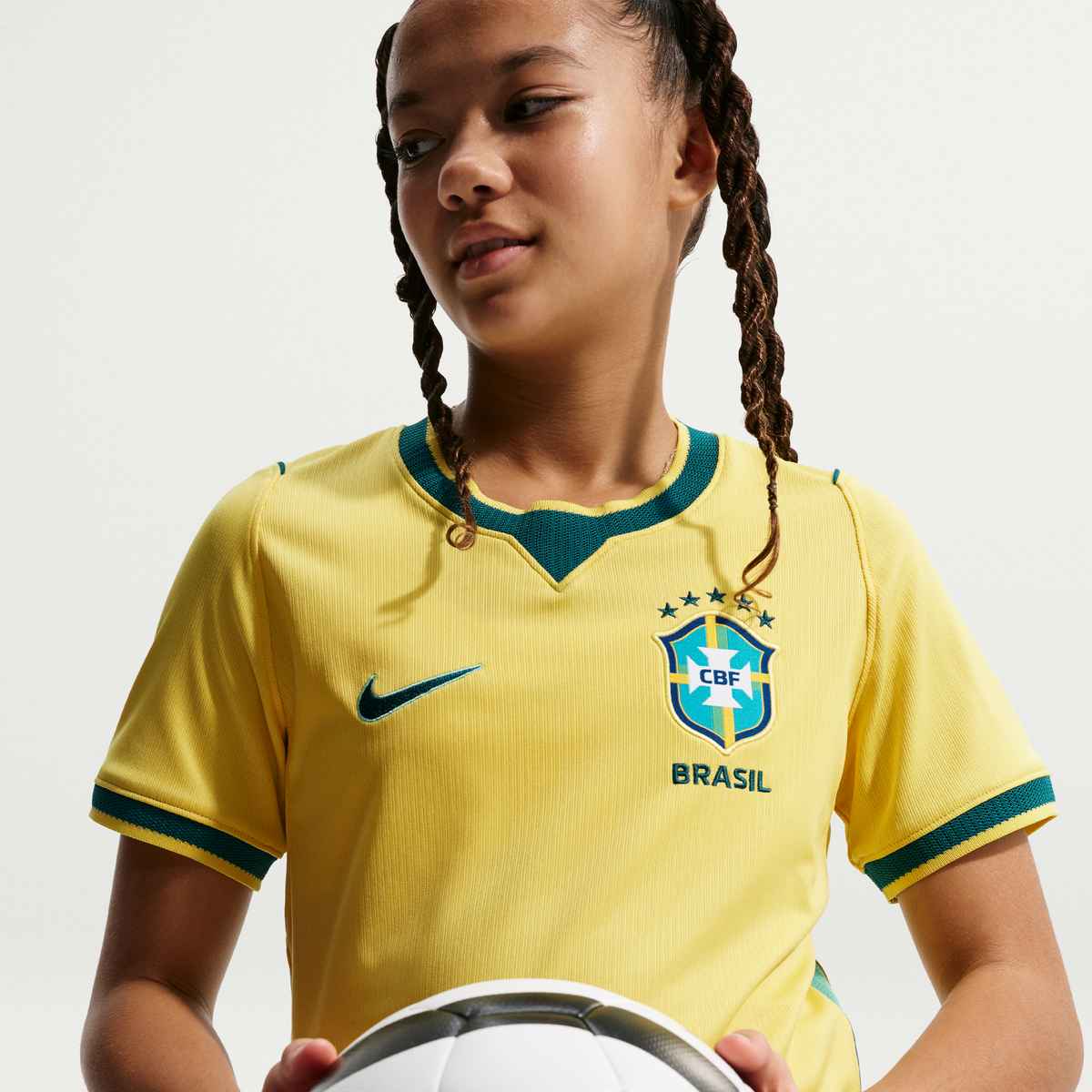 Nike Youth Brazil Home Stadium Jersey 2026 (Yellow Canary/Teal)