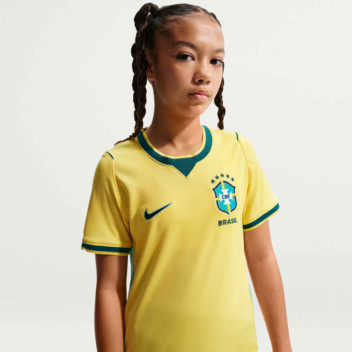 Nike Youth Brazil Home Stadium Jersey 2026 (Yellow Canary/Teal)