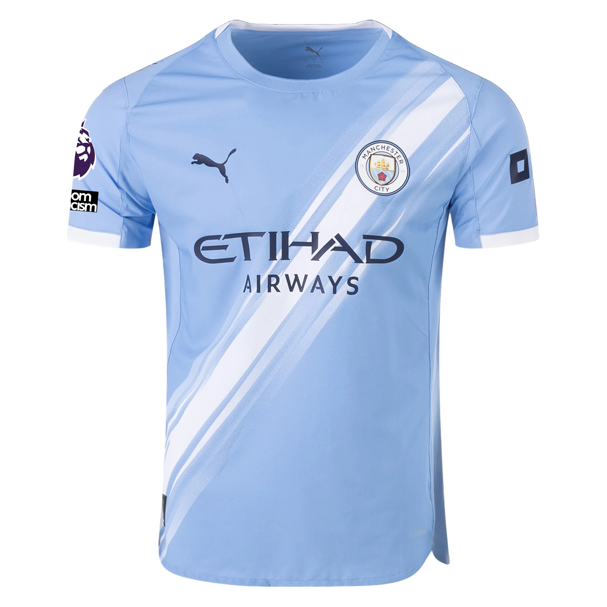 Puma Manchester City Authentic Cherki Home Jersey w/ EPL + No Room For Racism Patches 25/26 (Team Light Blue/White)